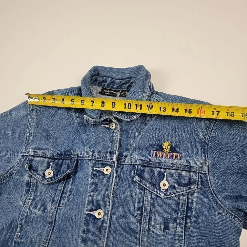 Vintage Y2K Tweety Bird Looney Tunes Warner Bros‎ Denim Jacket Large Button up